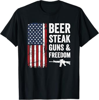 Beer Steak Guns & Freedom - USA Drinking BBQ Funny Mens Gun T-Shirt