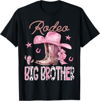 Rodeo Big Brother Pink Boots Coquette CowGirl Birthday Party T-Shirt