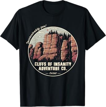 Volimty Shop Cliffs Of Vintage Movies Mountains Funny Costume Insanitys T-Shirt, Small, Black