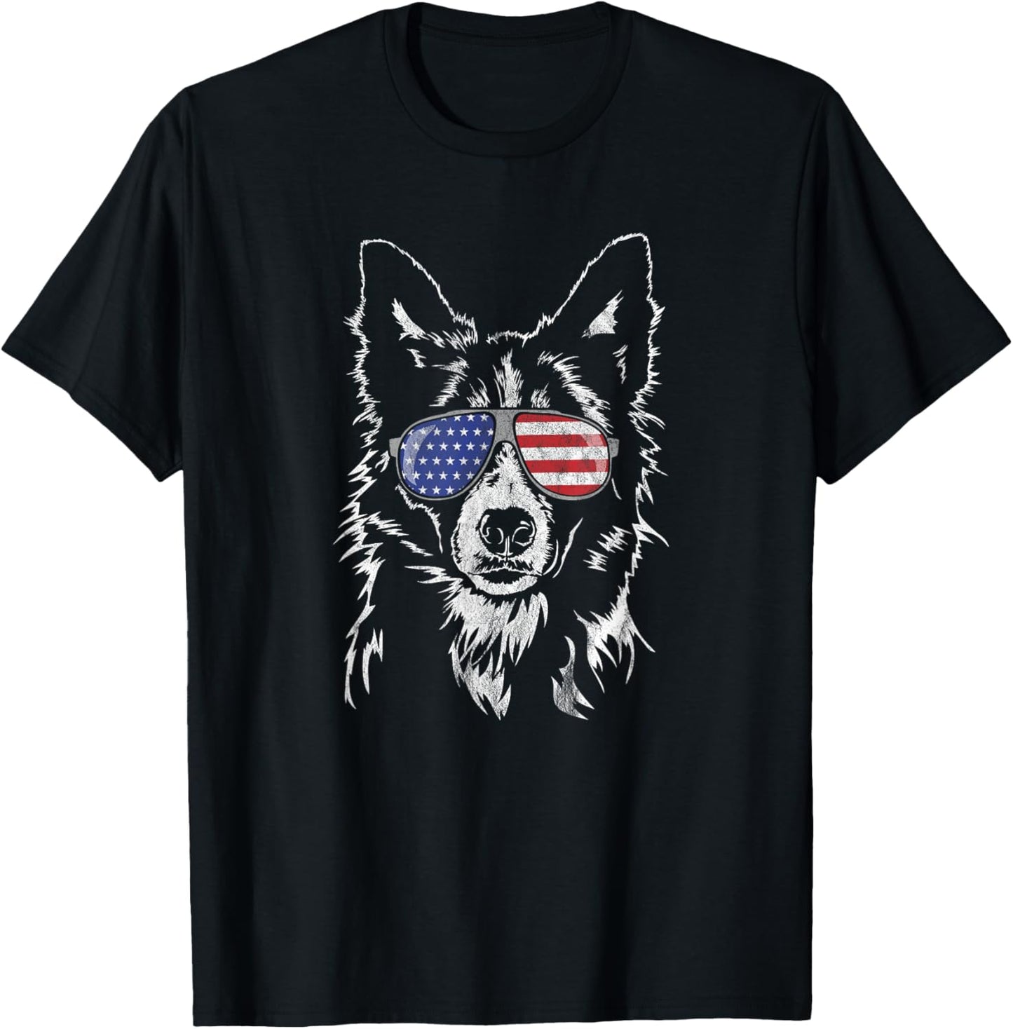 Funny Proud Border Collie American Flag sunglasses gift dog T-Shirt