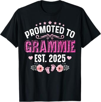 Promoted To Grammie Est. 2025 Funny Floral Mother's Day T-Shirt