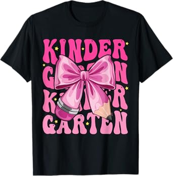 First Day Of School Kindergarten Girls Coquette Bow Teacher T-Shirt