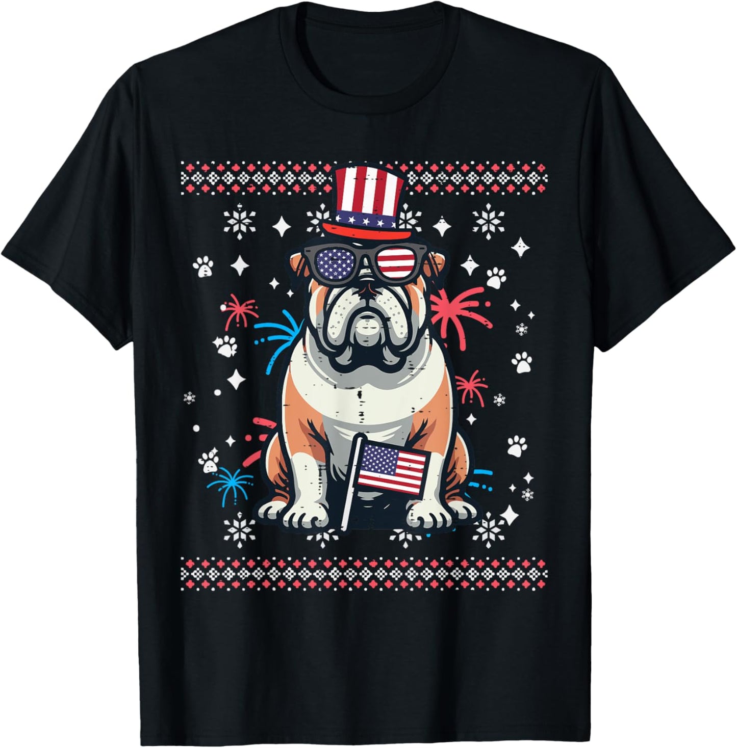 4th Of July Dog English Bulldog American Men Women Kids T-Shirt
