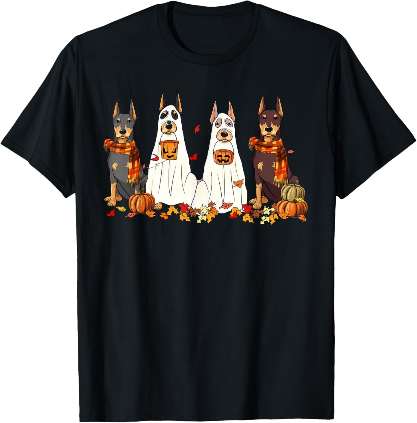 Funny Doberman Dog Ghost Fall Autumn Leaves Thanksgiving T-Shirt