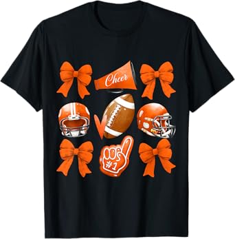 Orange Coquette Football Cheer Game Day Women Boy Men T-Shirt