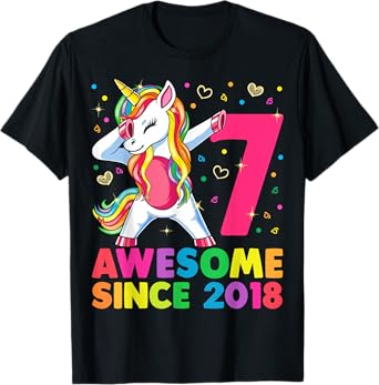 7 Years Old Unicorn Dabbing 7th Birthday Girl Unicorn Party T-Shirt
