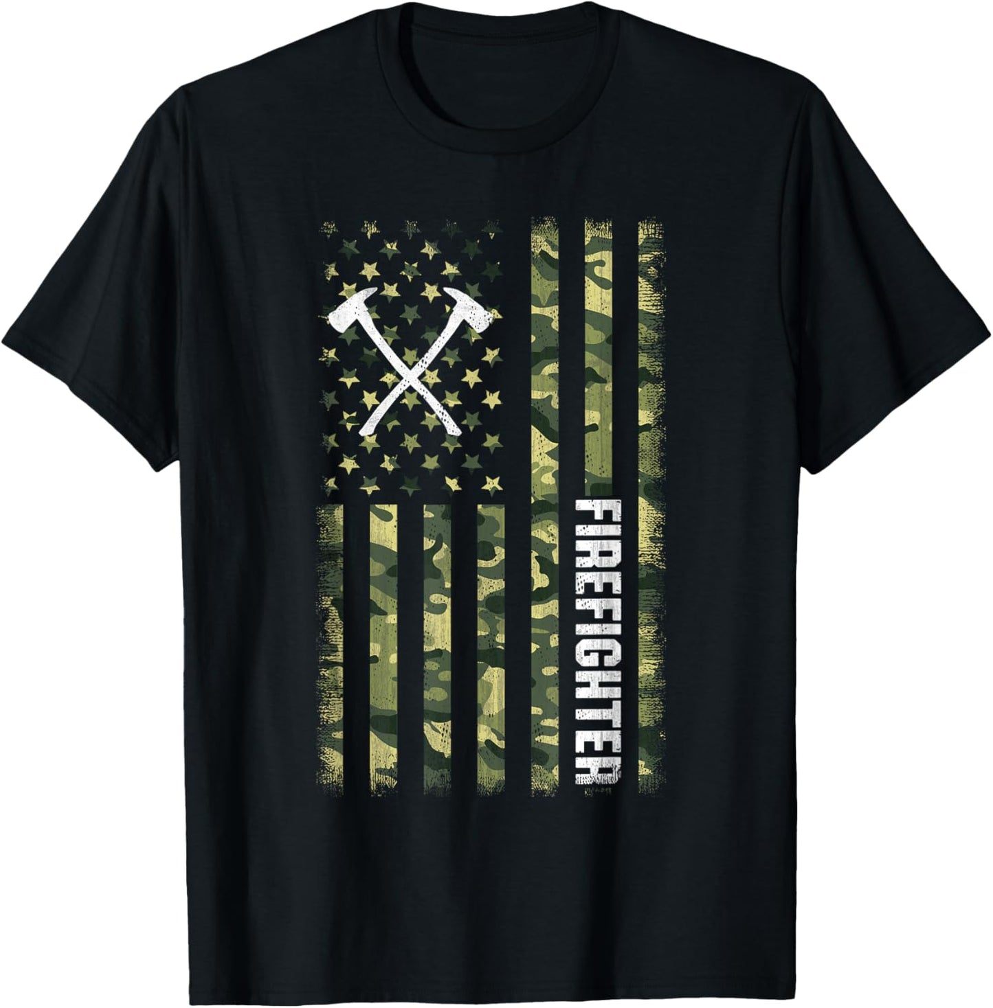 Camo American Flag USA Camouflage Patriotic Firefighter T-Shirt
