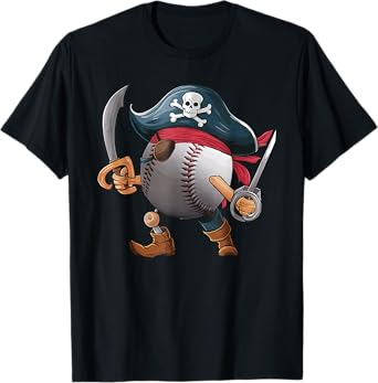 Baseball Pirate Ball Costume Funny Crossbones Skull Skeleton T-Shirt
