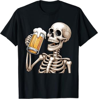 Funny Oktoberfest Costume Skeleton Drinking Beer Halloween T-Shirt