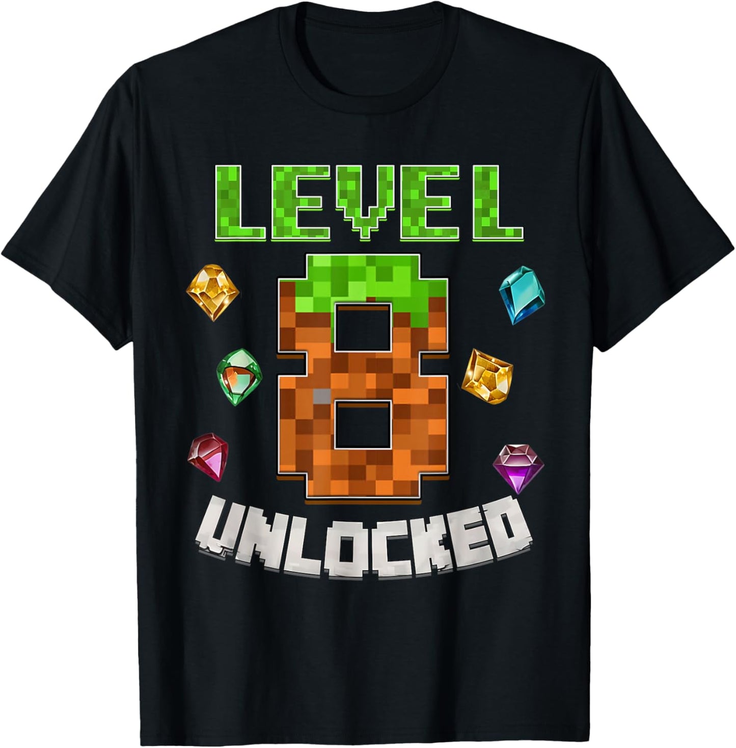 Birthday Boy Level 8 Unlocked 8th Birthday Game Pixel T-Shirt