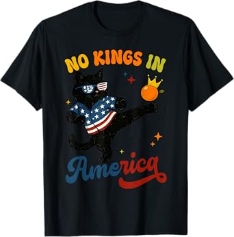 No Faux King Way, No Kings In America, Funny Black Cat T-Shirt