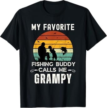 Mens Awesome My Fishing Buddy Calls Me GRAMPY Grandpa T-Shirt