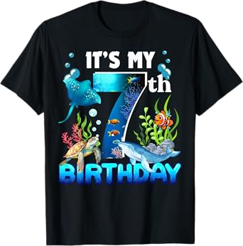 It's My 7th Birthday Party Ocean 7 Years Old Sea Fish B-Day T-Shirt