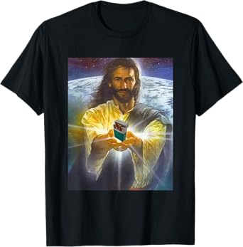 Jesus Holding Cigarettes Funny Jesus Unisex-Adults Black Short Sleeve T-Shirt Small
