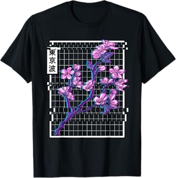 Cherry Blossom Glitch Vaporwave Aesthetic Pastel Japan Art T-Shirt