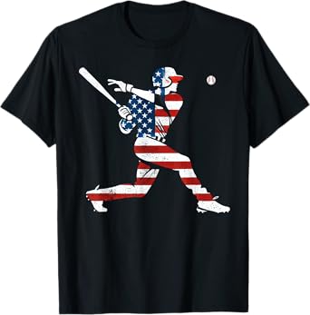 American Baseball Player Batter With United States Flag USA T-Shirt