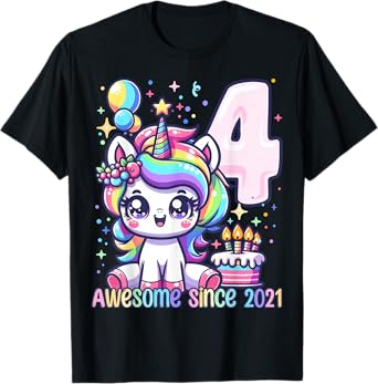 Unicorn 4th Birthday 4 Year Old Unicorn Party Girls Outfit T-Shirt