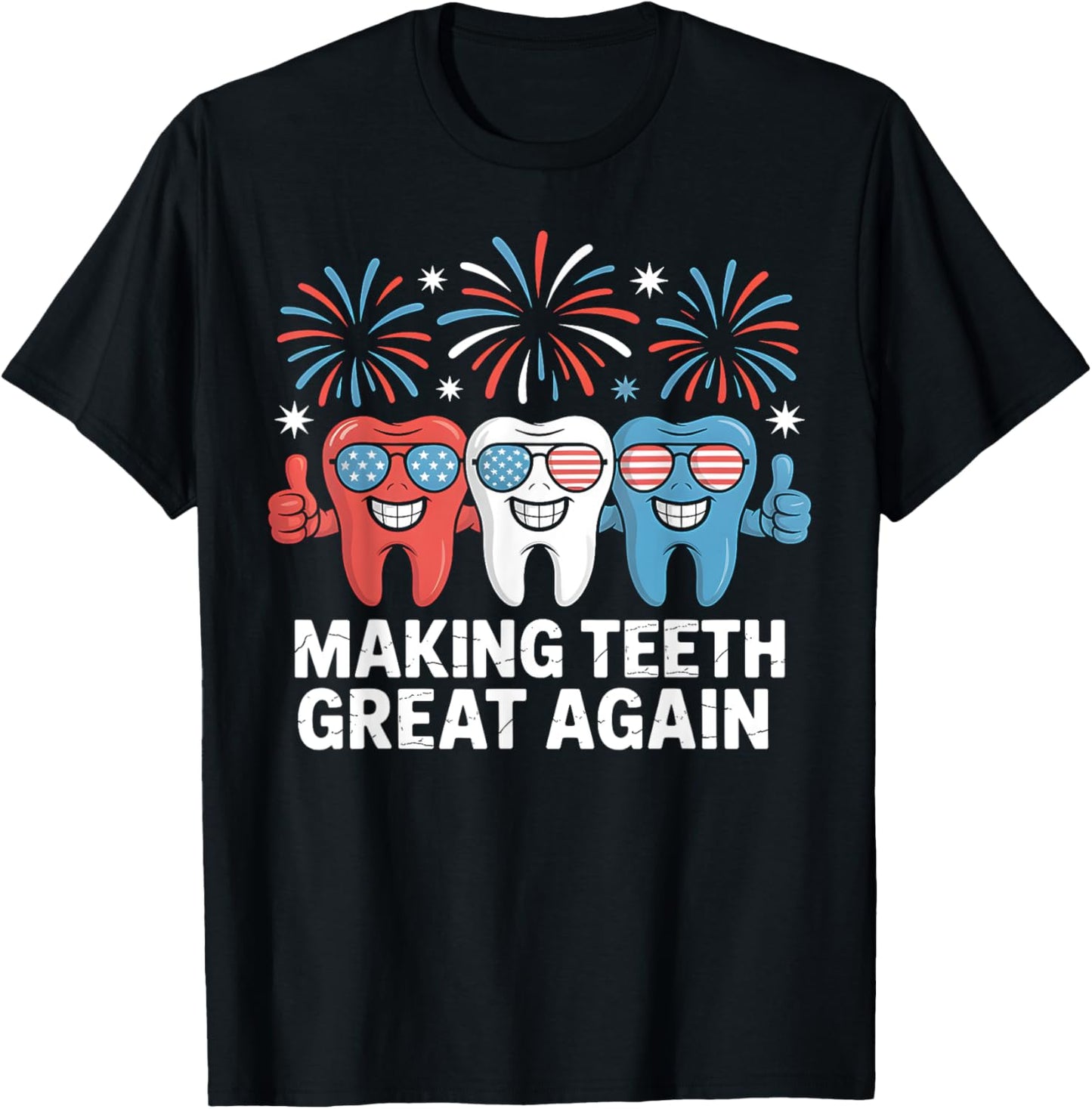 Funny Patriotic Teeth Red White Blue Usa Dental Design T-shirt