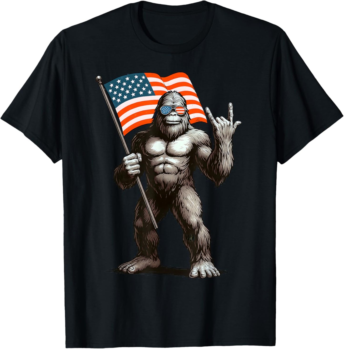 Bigfoot American Flag Funny 4th Of July Men Rock Sasquatch T-shirt