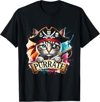 Halloween Pirate Cat Purrate Cute Cat Men Women Kids T-Shirt