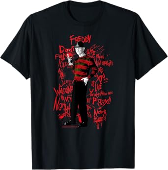 A Nightmare on Elm Street Freddy Sketched Text Horror Movie T-Shirt