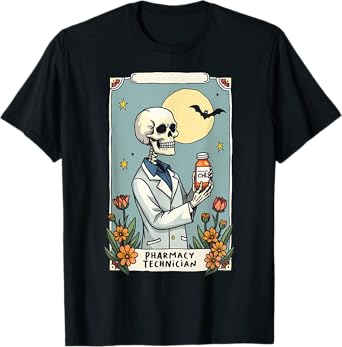 Floral Skeleton Skeleton Tarot Card Pharmacy Technician T-Shirt