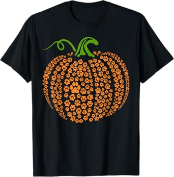 Dog Paw Print Pumpkin Autumn Fall Animal Lover Halloween T-Shirt for Men Women Kids