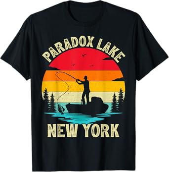 Summer Vacation Fishing Vintage Retro New York Paradox Lake T-Shirt for Men Women Kids