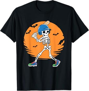 Baseball Skeleton Player Halloween Men Boys Baseball T-Shirt