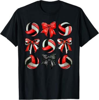 Vintage Volleyball Coquette Bow Red And Black Team T-Shirt