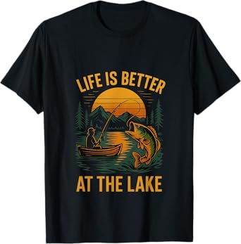Life Is Better at the Lake – Vintage Fishing Nature Design T-Shirt