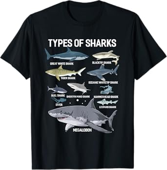 Types Of Sharks Shirt Sea Shark Shirt For Sharks Lover T-Shirt