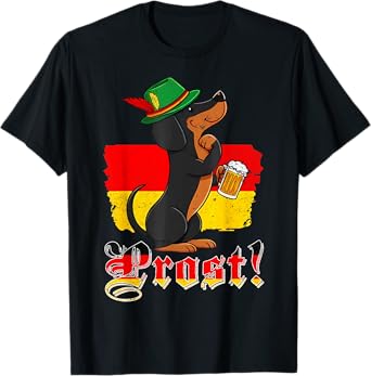 Prost German Oktoberfest Funny Weiner Dog Dachshund Beer T-Shirt