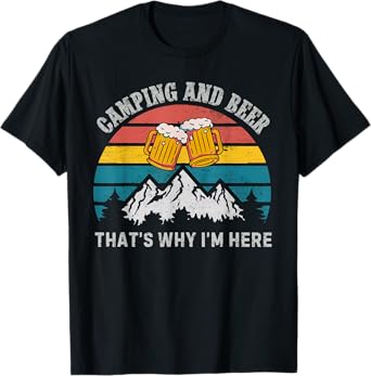 Camping And Beer Vintage Camper Funny Outdoor Camping T-Shirt