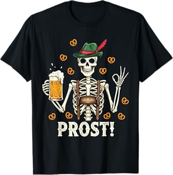 Oktoberfest Prost Skeleton Drinking German Beer Men Women T-Shirt