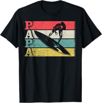 Vintage Retro Surfing Papa Surf Surfer Silhouette Distressed T-Shirt