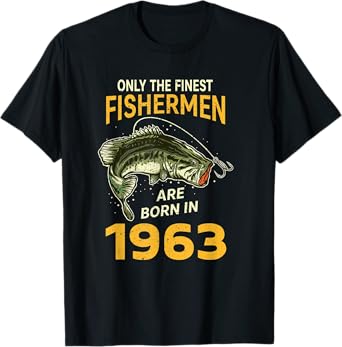 Finest Fisherman Born In 1963 Vintage Funny Fishing Birthday T-Shirt