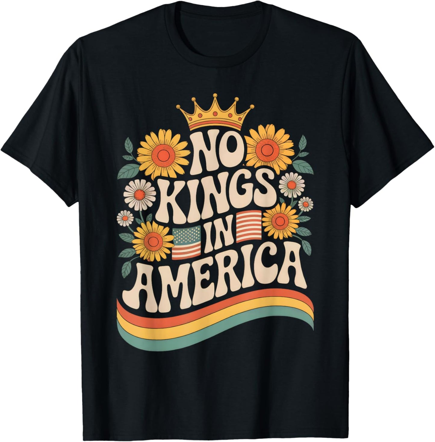 No King In American Retro Floral 70s Democracy Women T-Shirt