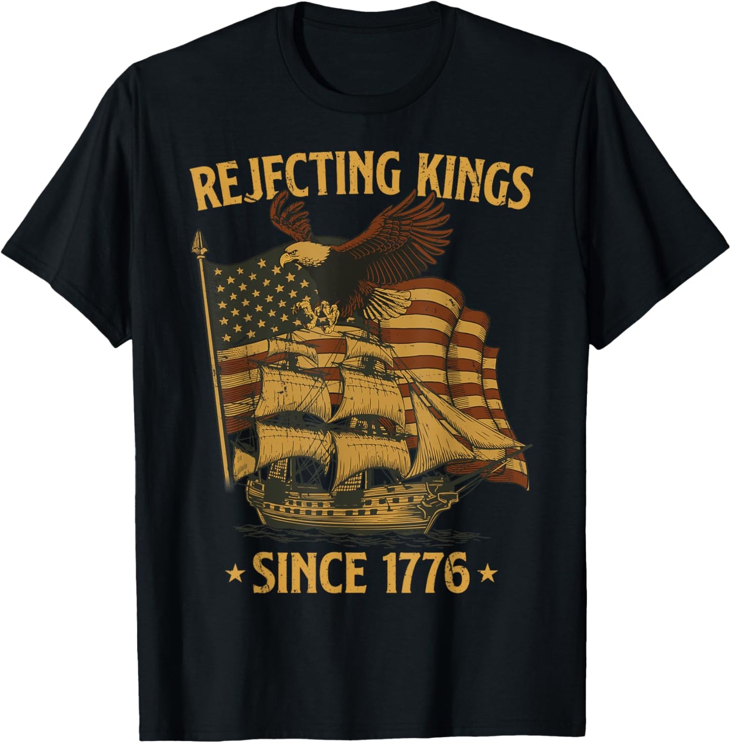 Rejecting Kings Since 1776 Bald Eagle Patriotic Usa Flag T-shirt