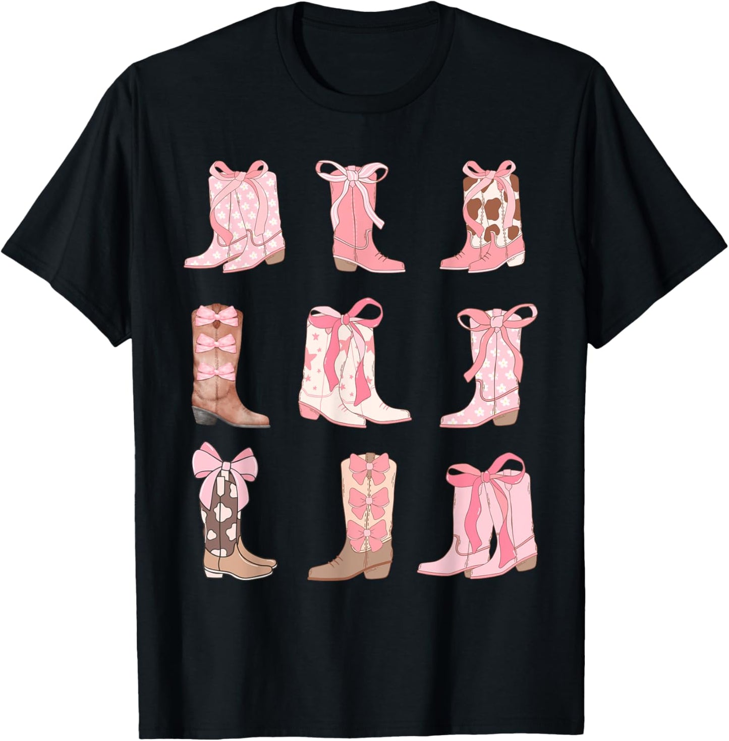 Cowgirl Boots Coquette Aesthetic and Pink Bows T-Shirt