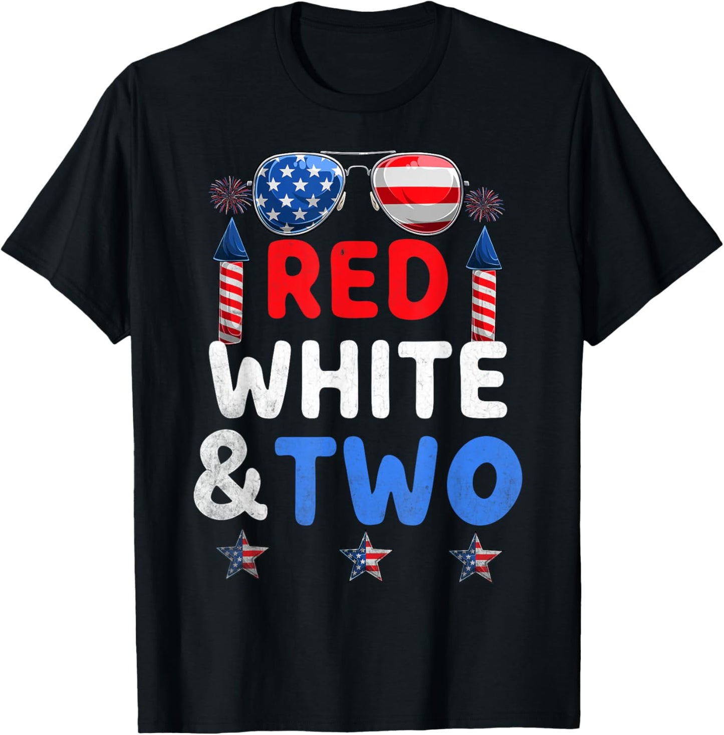 Kids Red White And Two 2nd Birthday 4th Of July Firework Boy T-Shirt