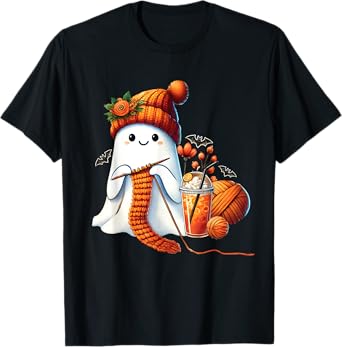 Cute Ghost crochet knitting Lovers Halloween Coffee Women T-Shirt