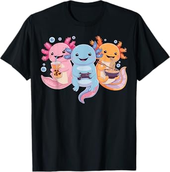 Axolotl Boba Tea Bubble Tea Axolotl Gaming Ramen Axolotl T-Shirt, Small, Black