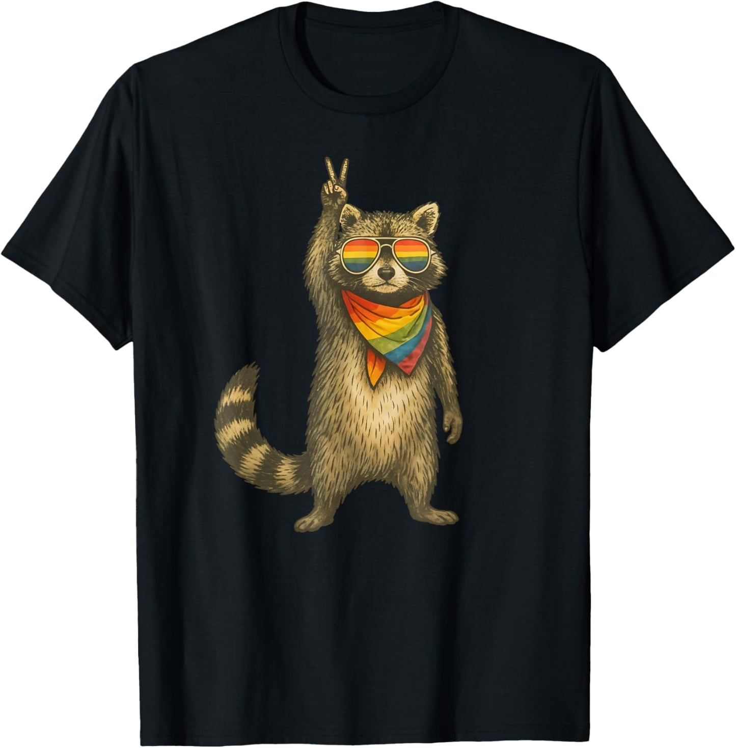 LGBT Pride Raccoon with Peaceful Vibes T-Shirt