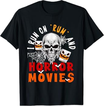 Running On Rum and Horror Movies Halloween Skull Drinker T-Shirt