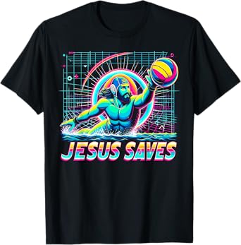 80s Vaporwave Jesus Saves Water Polo T-Shirt