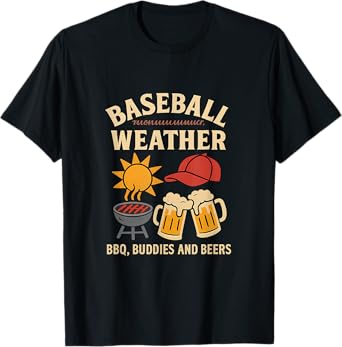 Retro Baseball Weather BBQ Buddies & Beers Graphic T-Shirt