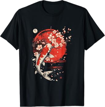 Cherry Blossom Koi Carp Fish Japanese Sakura Graphic Art T-Shirt