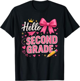 Hello Second Grade First Day Of School Coquette Teacher Girl T-Shirt