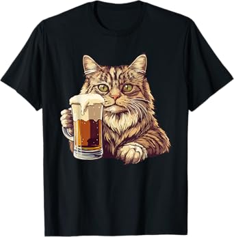 Cat Holding Beer Mug Cute Cat T-Shirt